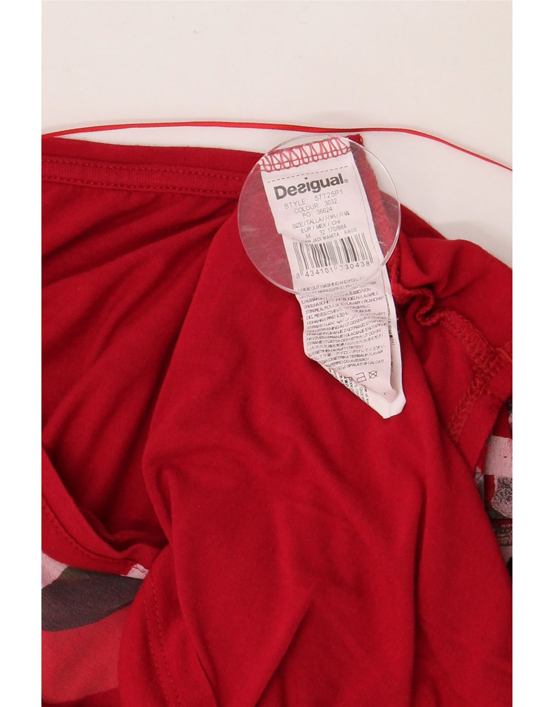 DESIGUAL Grafikoberteil für Damen, 3/4-Ärmel, UK 14, mittelrote Viskose