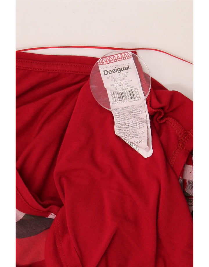 DESIGUAL Grafikoberteil für Damen, 3/4-Ärmel, UK 14, mittelrote Viskose
