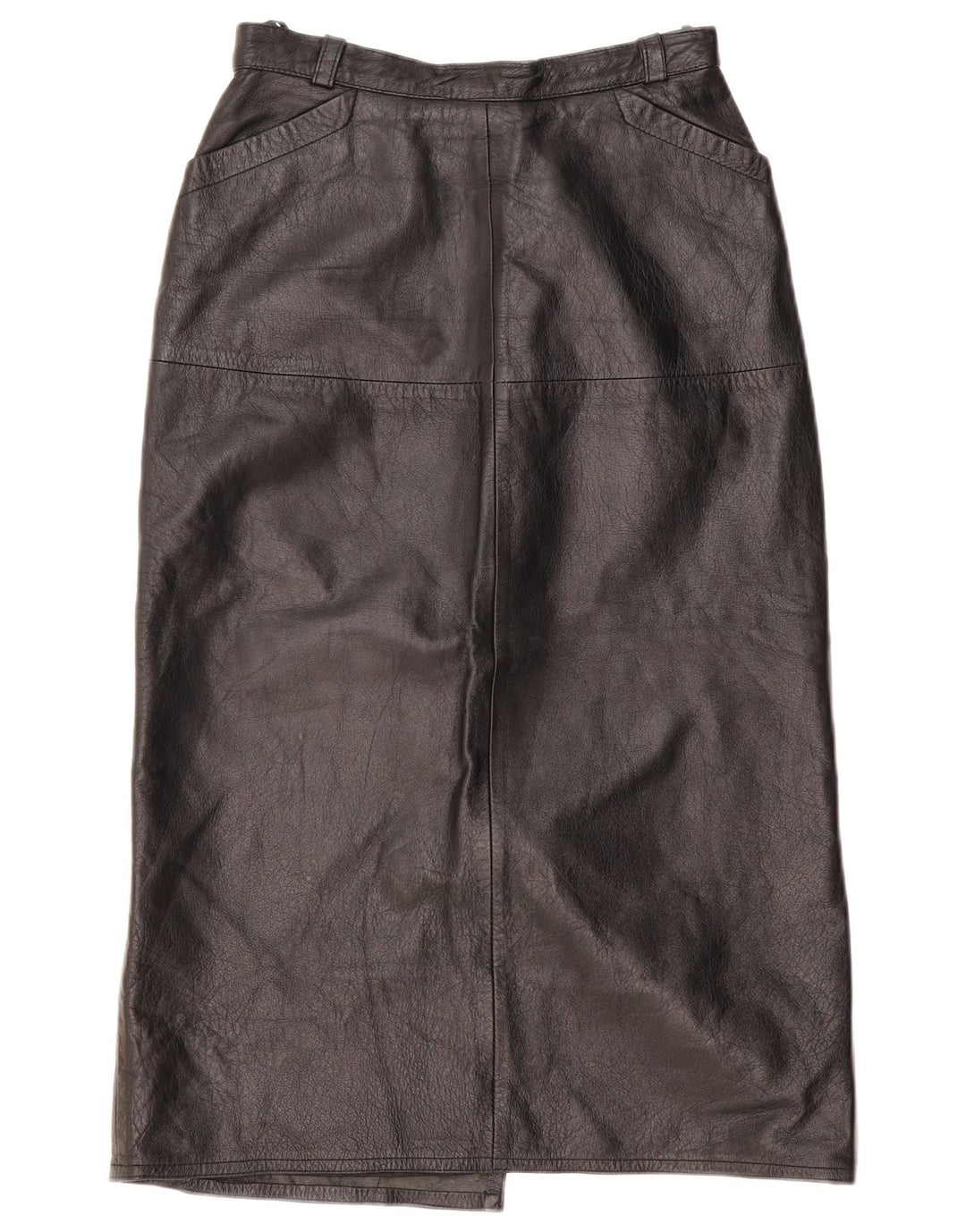 VINTAGE Damen Lederrock EU 36 Small W26 Schwarzes Leder