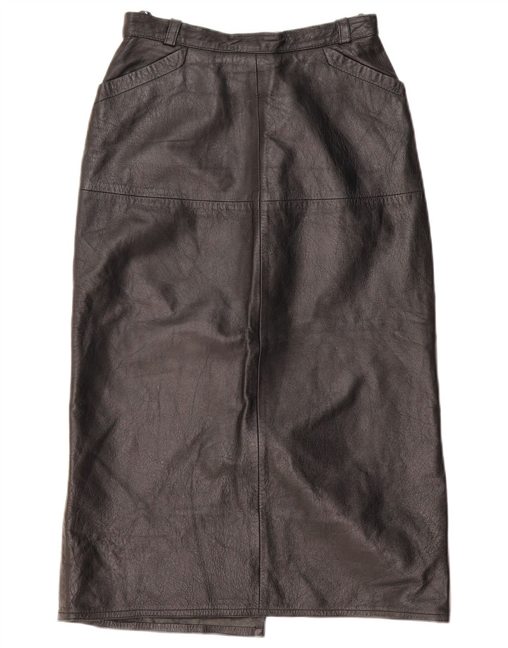 VINTAGE Damen Lederrock EU 36 Small W26 Schwarzes Leder