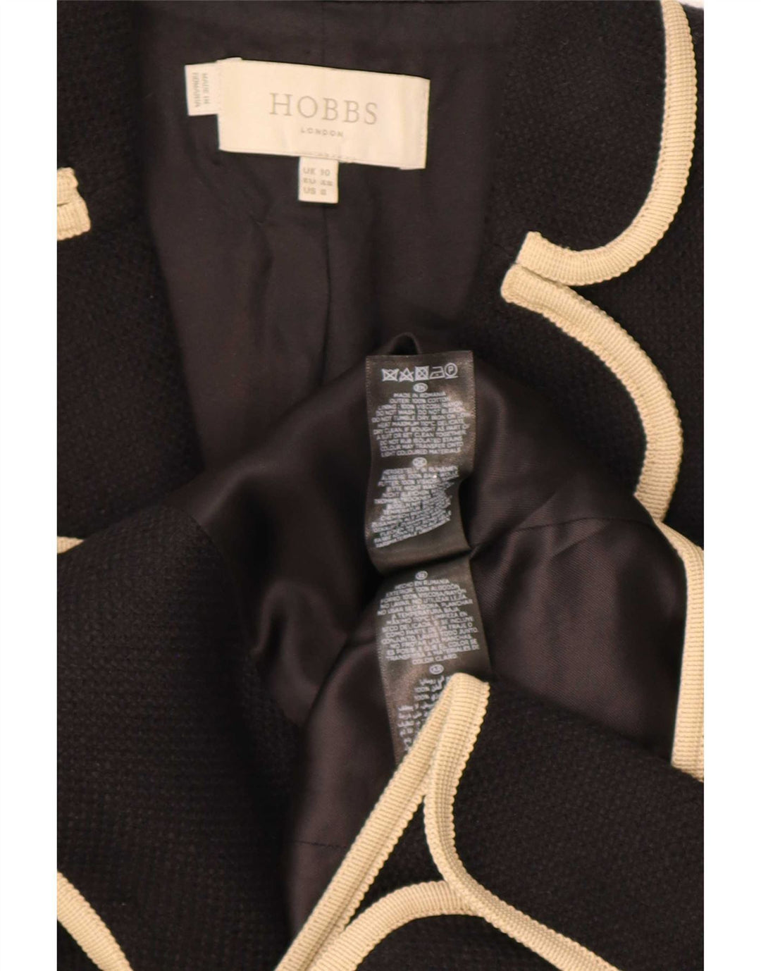 Hobbs Damen-Blazerjacke mit 2 Knöpfen und 3/4-Ärmeln, Gr. 10, Größe S, schwarze Wolle