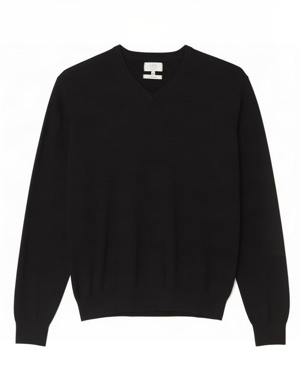 Marks & Spencer Herren-Pullover mit normaler Passform, V-Ausschnitt, XL, schwarze Baumwolle