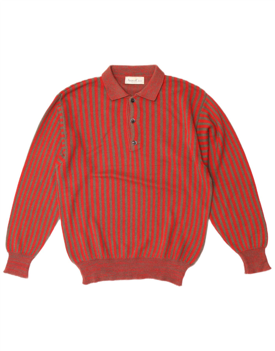 Andrea Celli Herren-Pullover mit Rollkragen, Mittelrot, gestreift, Baumwolle