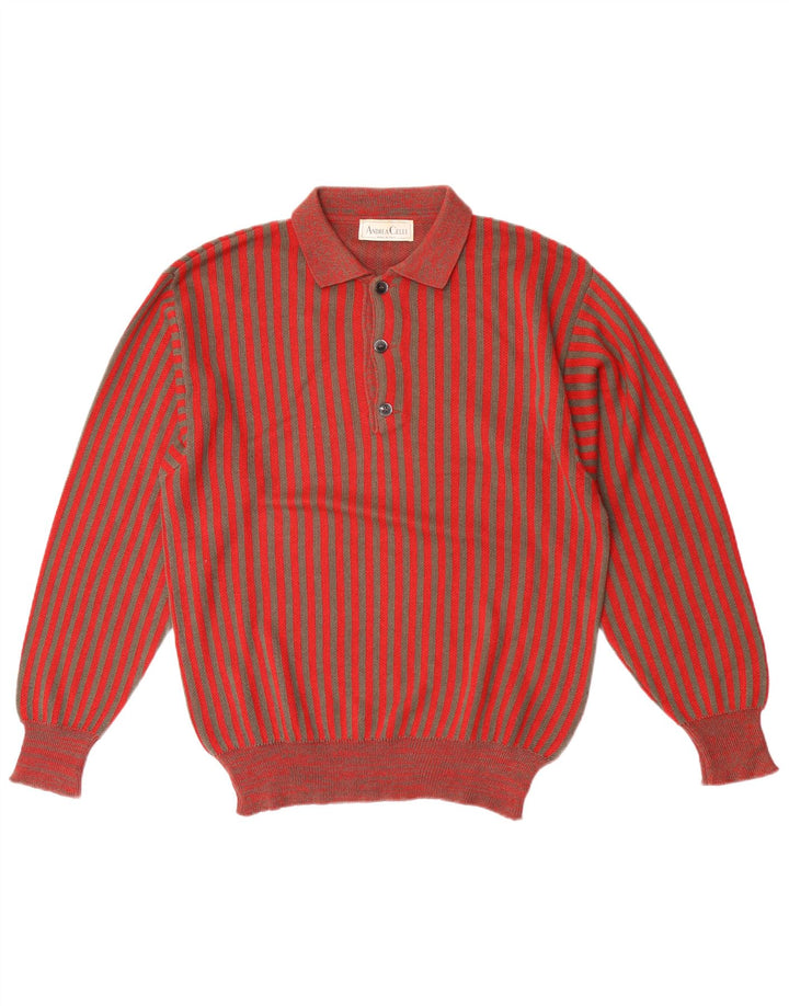 Andrea Celli Herren-Pullover mit Rollkragen, Mittelrot, gestreift, Baumwolle