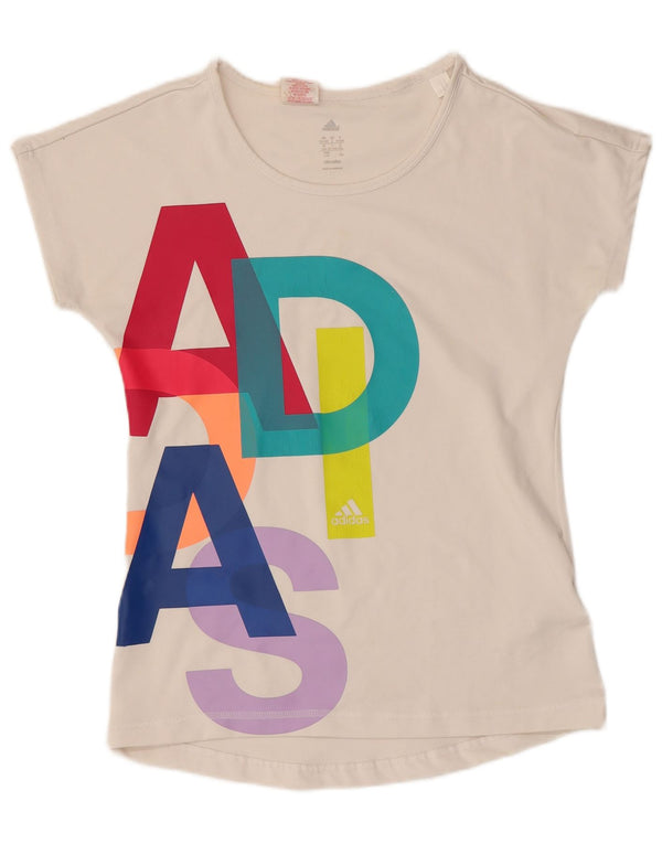 Adidas Mädchen-T-Shirt mit Grafik, 13–14 Jahre, weißes Colourblock-Polyester