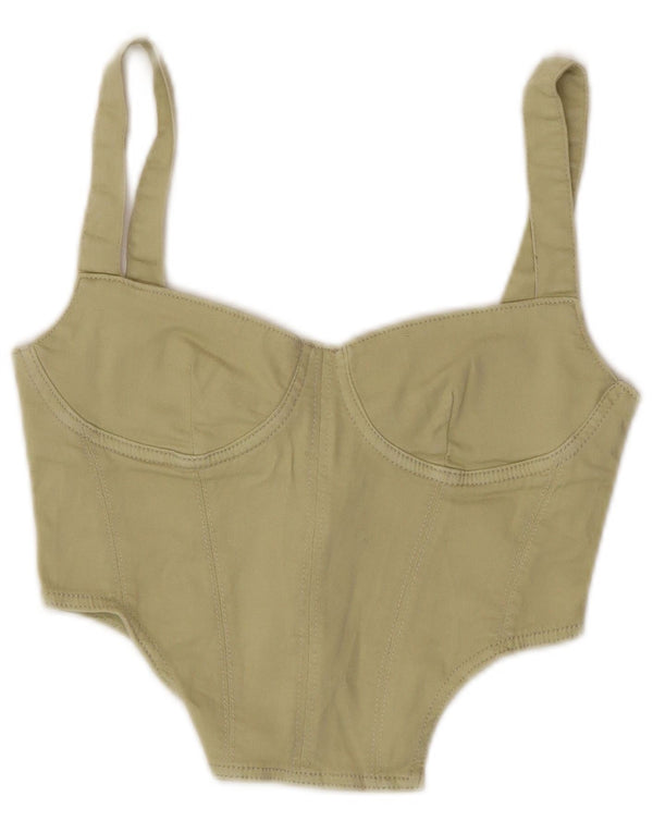 Zara Damen Korsett-Oberteil UK 8 Small Khaki Baumwolle