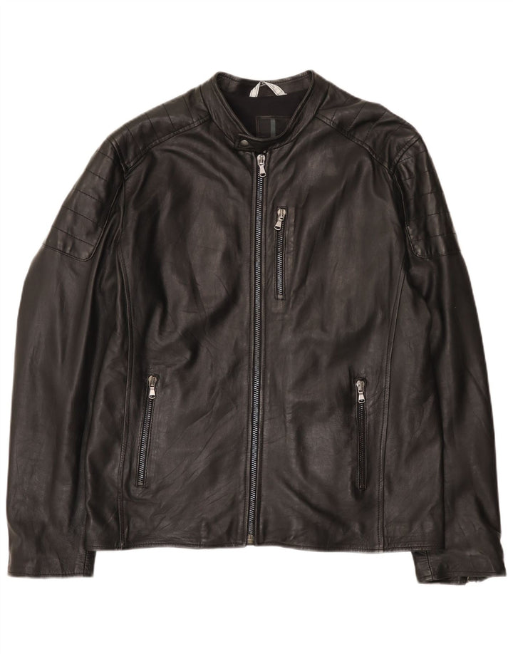 Bayside Herren Leder Racer Jacke UK 42 XL Schwarzes Leder