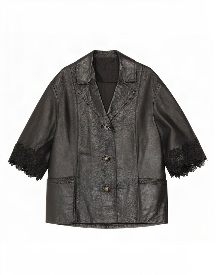 Wildledermaster Damen-Blazerjacke aus Leder mit 3/4-Ärmeln, UK 12, Mittelschwarz