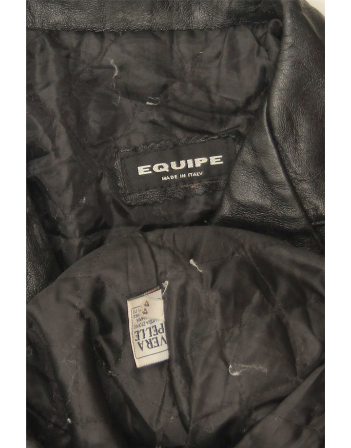 Equipe Damen 3-Knopf-Lederblazer IT 44 Mittelschwarzes Leder