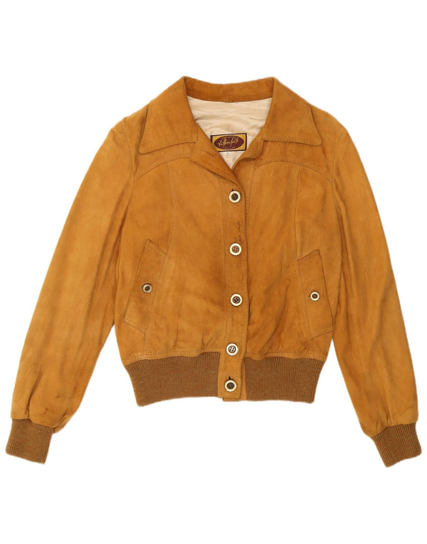 Vintage Damen Wildleder Bomberjacke IT 44 Mittelbraun Retro