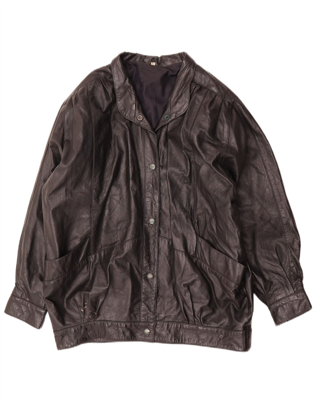 Vintage Damen Übergroße Lederjacke UK 16 Large Schwarz