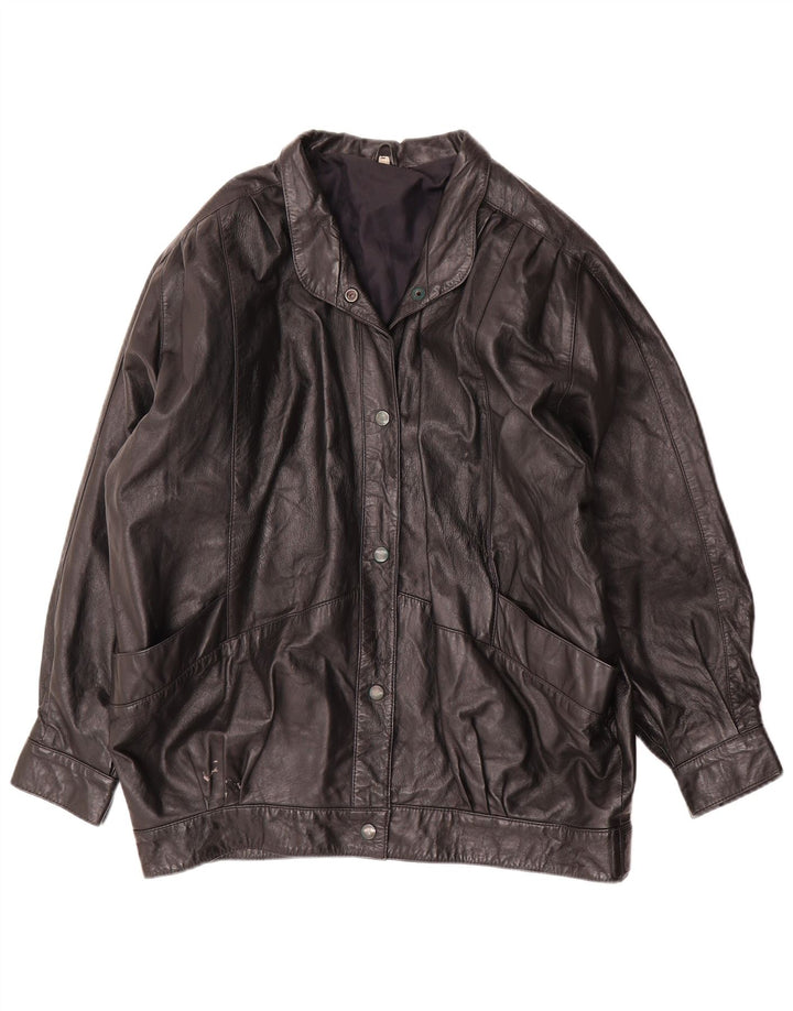 Vintage Damen Übergroße Lederjacke UK 16 Large Schwarz