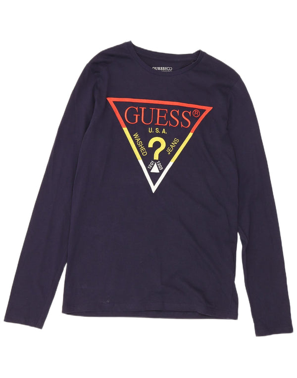 Guess Langarmshirt mit Grafik für Jungen, 15–16 Jahre, marineblaue Baumwolle