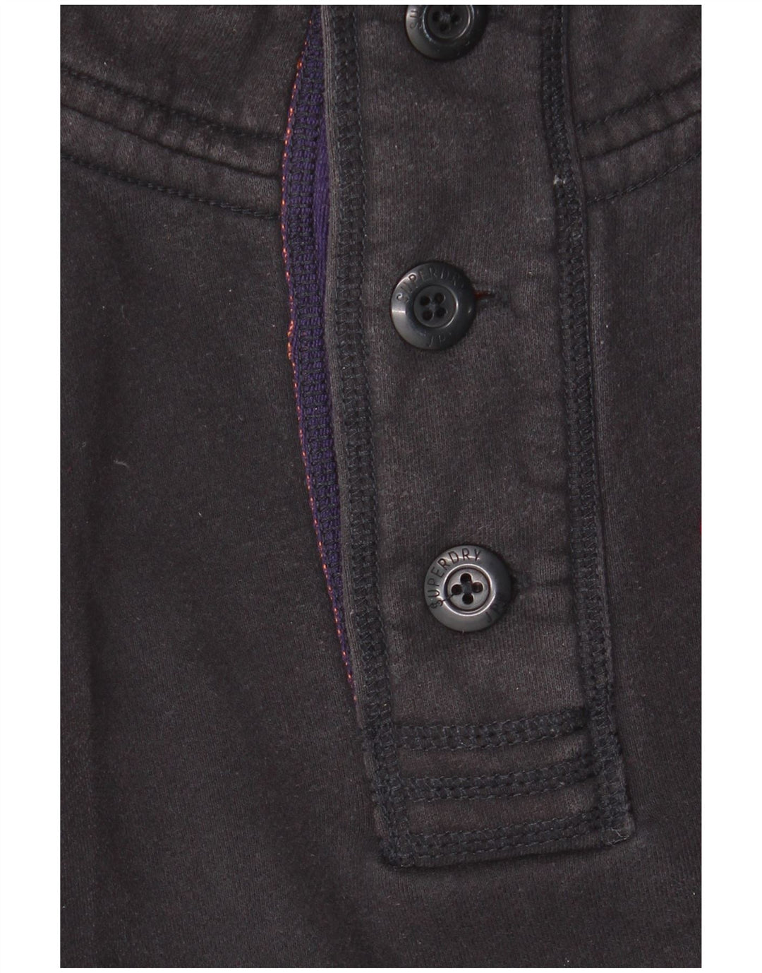 Superdry Herren-Sweatshirt mit grafischem Knopfkragen, groß, aus schwarzer Baumwolle