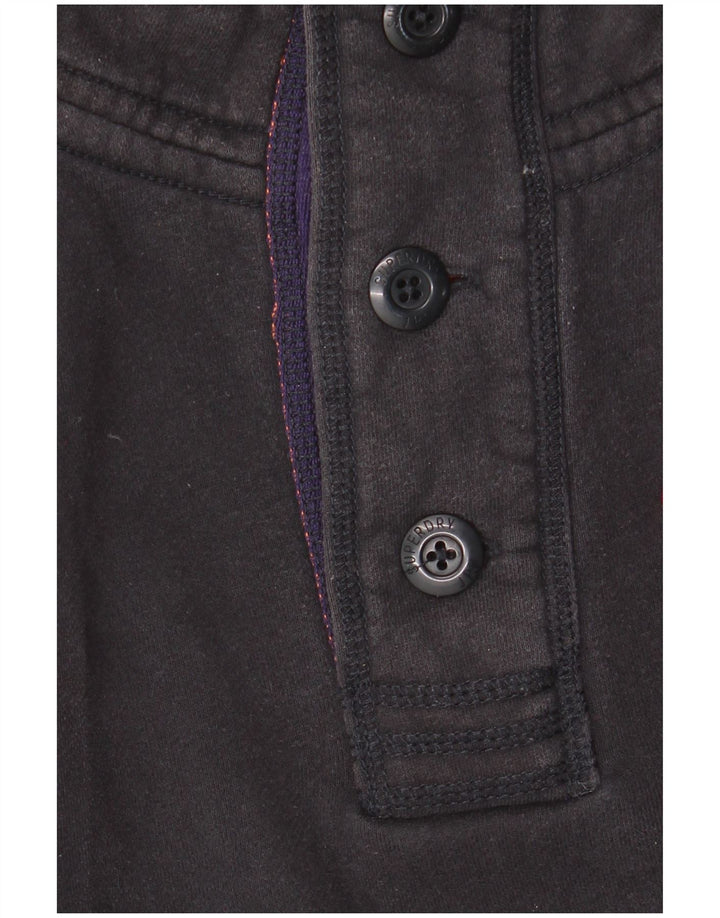 Superdry Herren-Sweatshirt mit grafischem Knopfkragen, groß, aus schwarzer Baumwolle