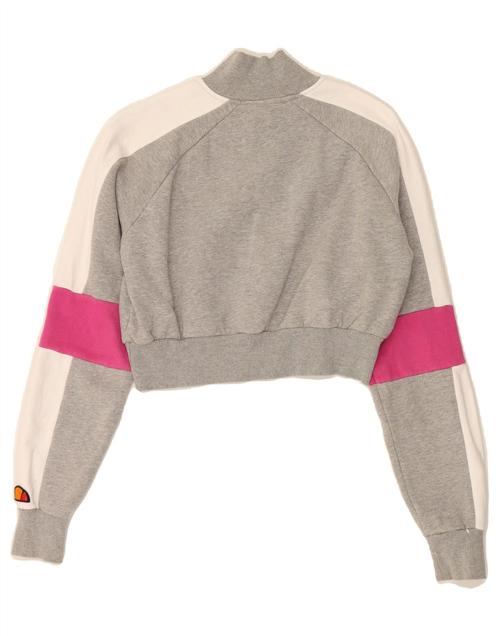 ELLESSE Womens Oversized Graphic Sweatshirt Jumper UK 8 Small Grey Vintage Ellesse and Second-Hand Ellesse from Messina Hembry 