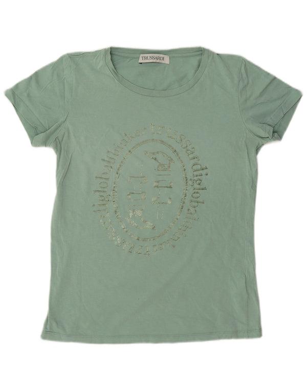 Trussardi Damen-T-Shirt mit Grafik, UK 14, mittelgrün, Baumwolle
