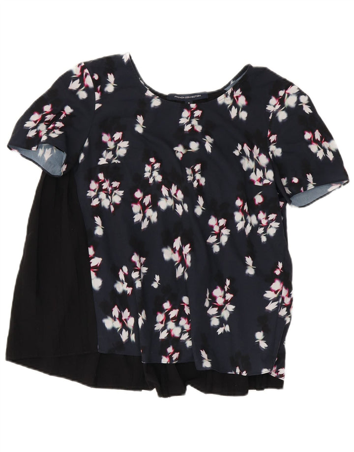 French Connection Damen-Blusenoberteil, UK-Größe 40, Größe S, Schwarz, Blumenmuster, Polyester