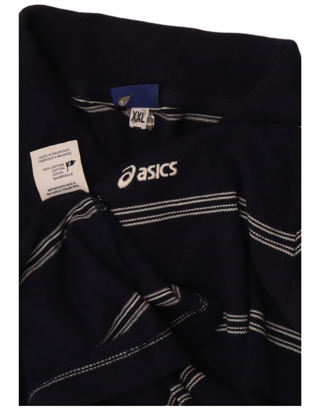 ASICS Herren Poloshirt 2XL Marineblau gestreift aus Baumwolle