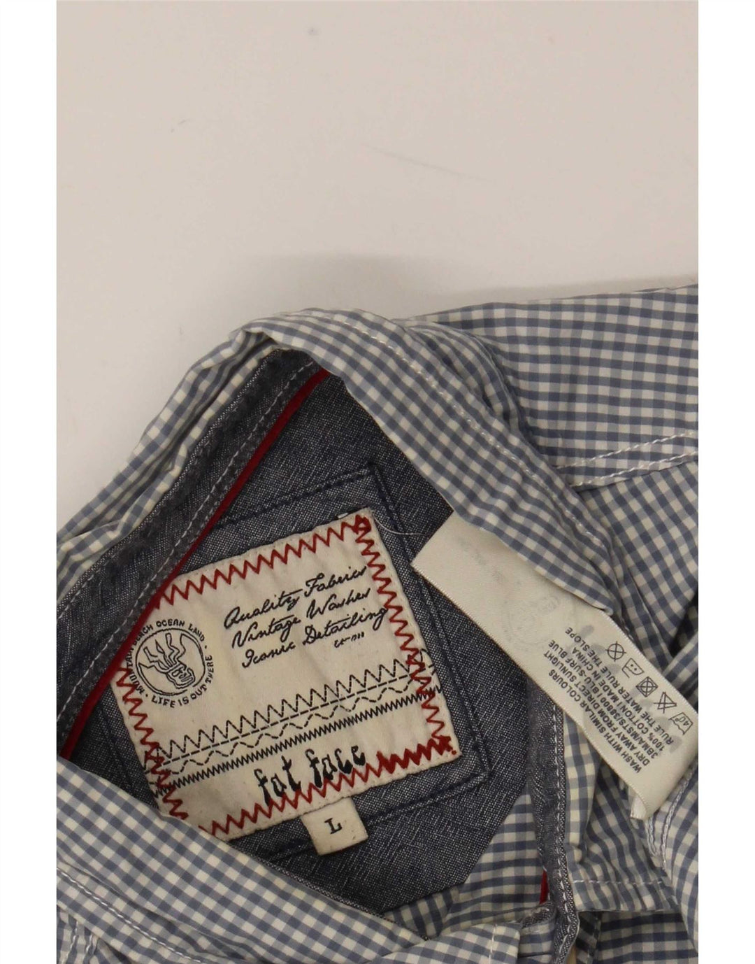 Fat Face Herren-Kurzarmhemd, groß, blau, Gingham-Baumwolle