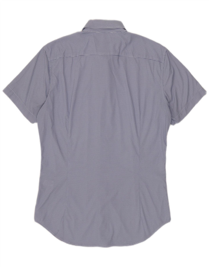 BONOBOS Herren-Kurzarmhemd mit maßgeschneiderter Passform, kleines blaues Nadelstreifen-Nylon