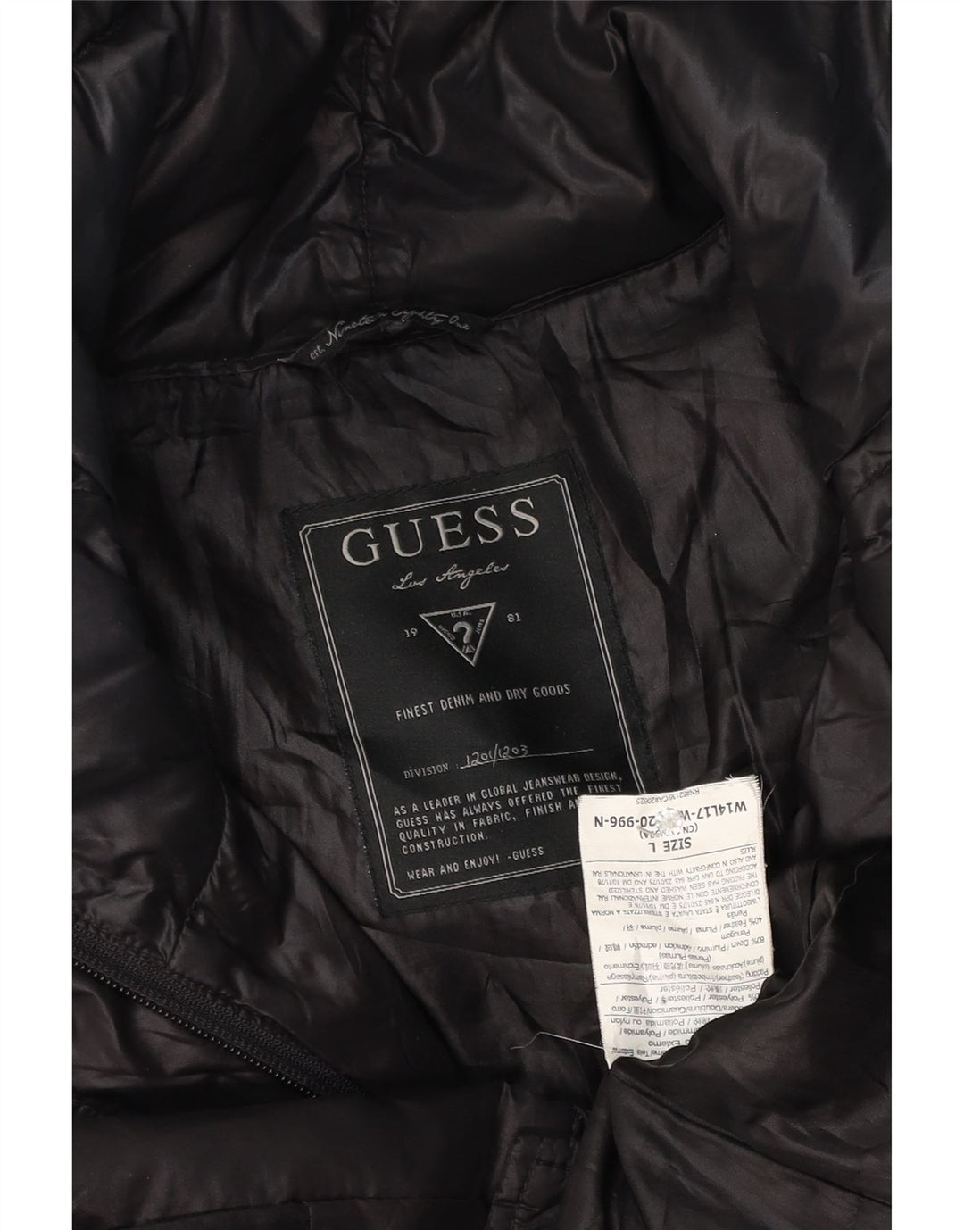 Guess Damen Wattierte Jacke UK 16 Large Schwarz Polyester