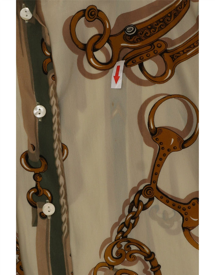 Vintage Damen Hemdbluse mit abstraktem Muster IT 46 Großes Beige Acetat