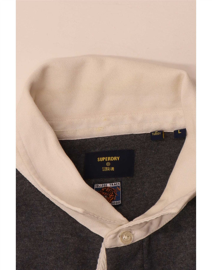 Superdry Herren-Sweatshirt mit Polokragen, Größe L, aus grauer Baumwolle