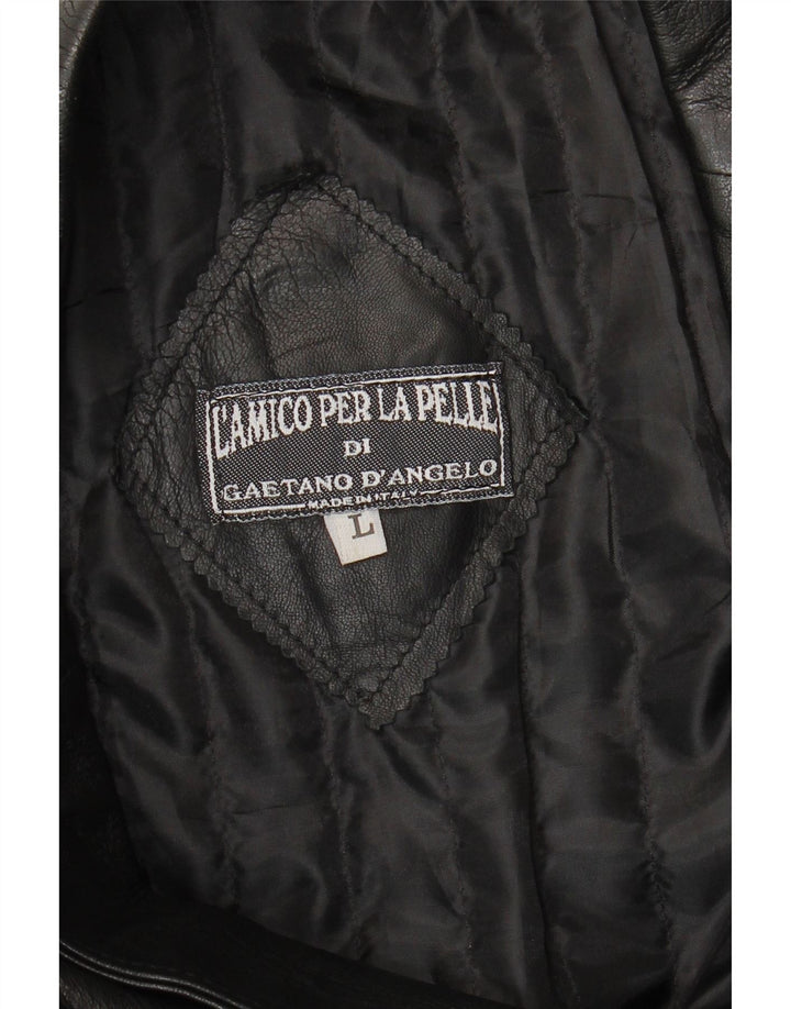 Vintage Damen Ledermantel UK 14 Großes schwarzes Leder