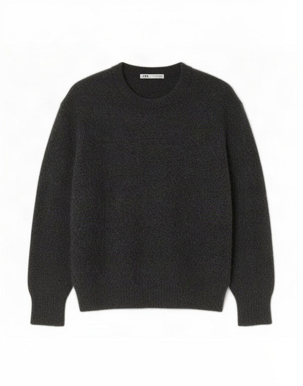 Zara Damen-Pullover mit 3/4-Ärmeln, bauchfrei, U-Boot-Ausschnitt, Gr. 16, Grau