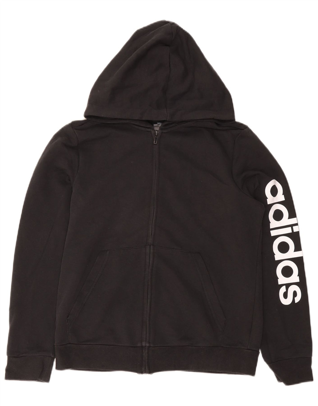 Adidas Damen Zip Hoodie Pullover UK 14 Große schwarze Baumwolle
