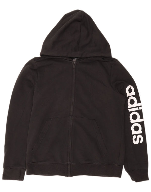 Adidas Damen Zip Hoodie Pullover UK 14 Große schwarze Baumwolle