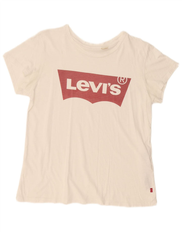 LEVI'S Damen Grafik-T-Shirt-Oberteil UK 16 Large Weiße Baumwolle