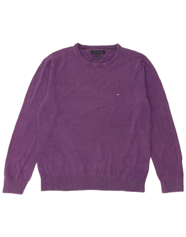 Tommy Hilfiger Mens Crew Neck Jumper Sweater Medium Purple Cotton