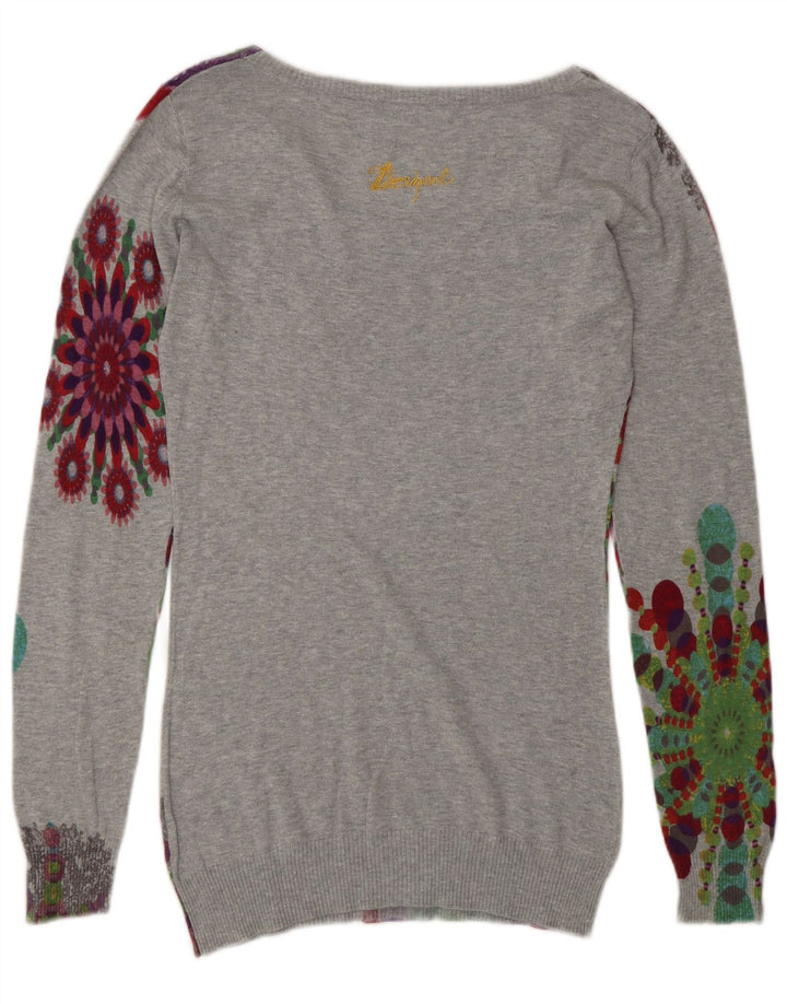 Desigual Damen-Pullover mit U-Boot-Ausschnitt, UK 12, mittelgrau, geometrisch