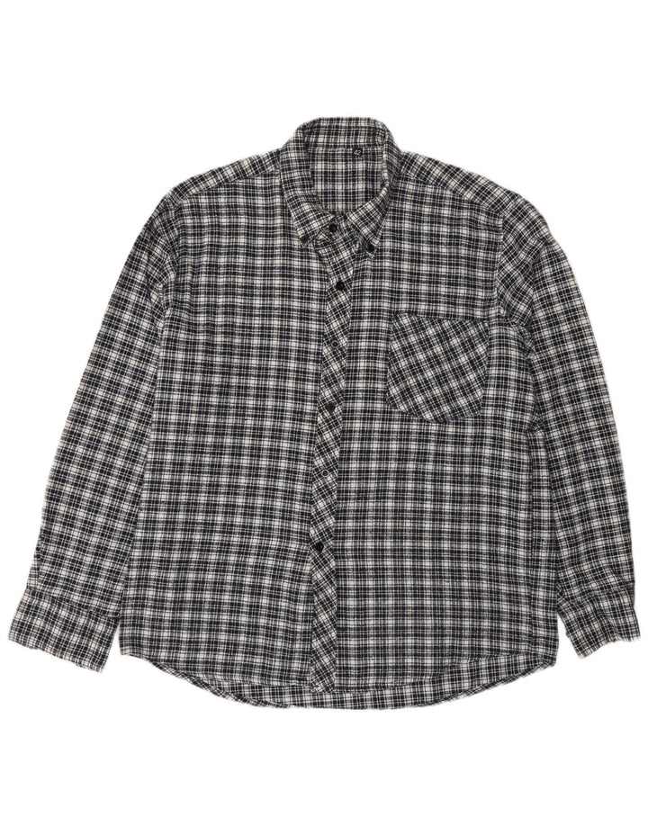 Vintage Herren Flanellhemd Größe 42 Große marineblau karierte Baumwolle