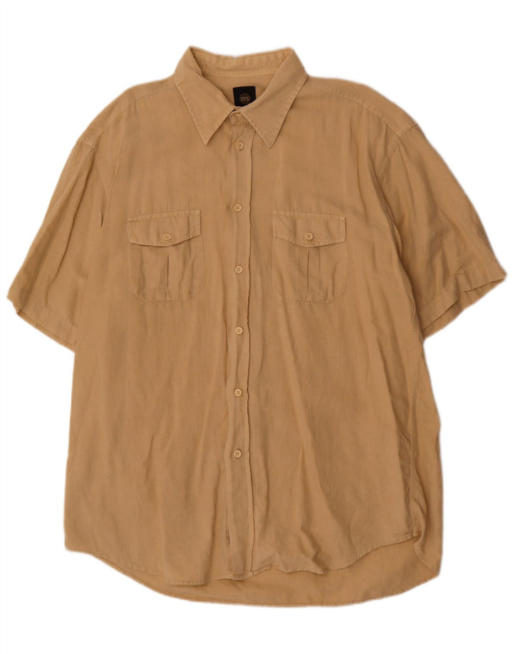 Vintage Herren Kurzarmhemd 2XL Beige Leinen