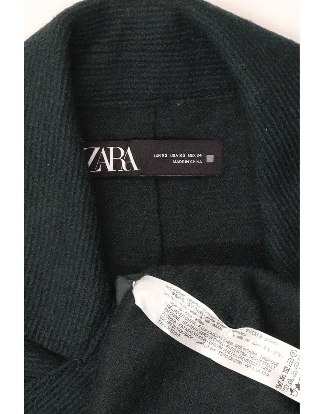 Zara Damen Übergroßer zweireihiger Mantel UK 4 XS Grün Polyester