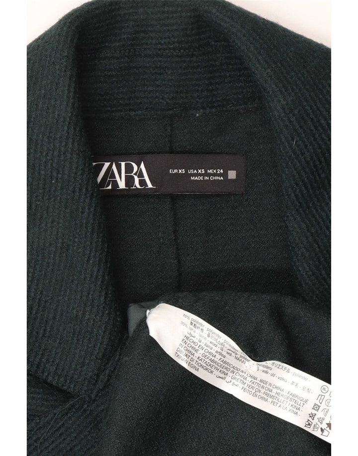 Zara Damen Übergroßer zweireihiger Mantel UK 4 XS Grün Polyester