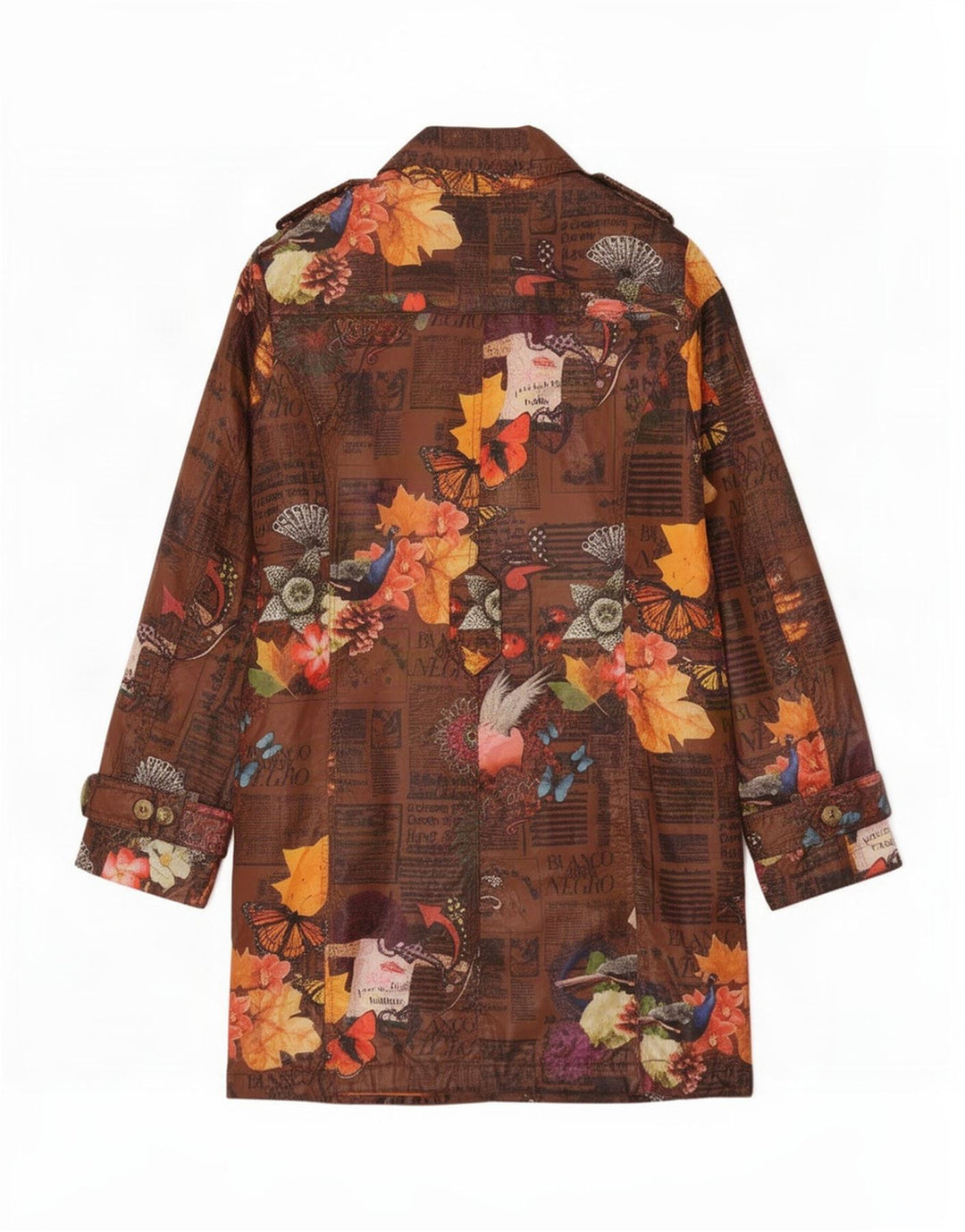 Desigual Womens Graphic Trenchcoat EU 38 Mittelbraunes, florales Polyester