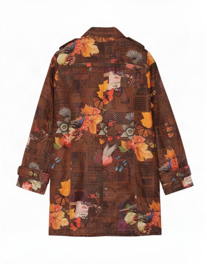 Desigual Womens Graphic Trenchcoat EU 38 Mittelbraunes, florales Polyester