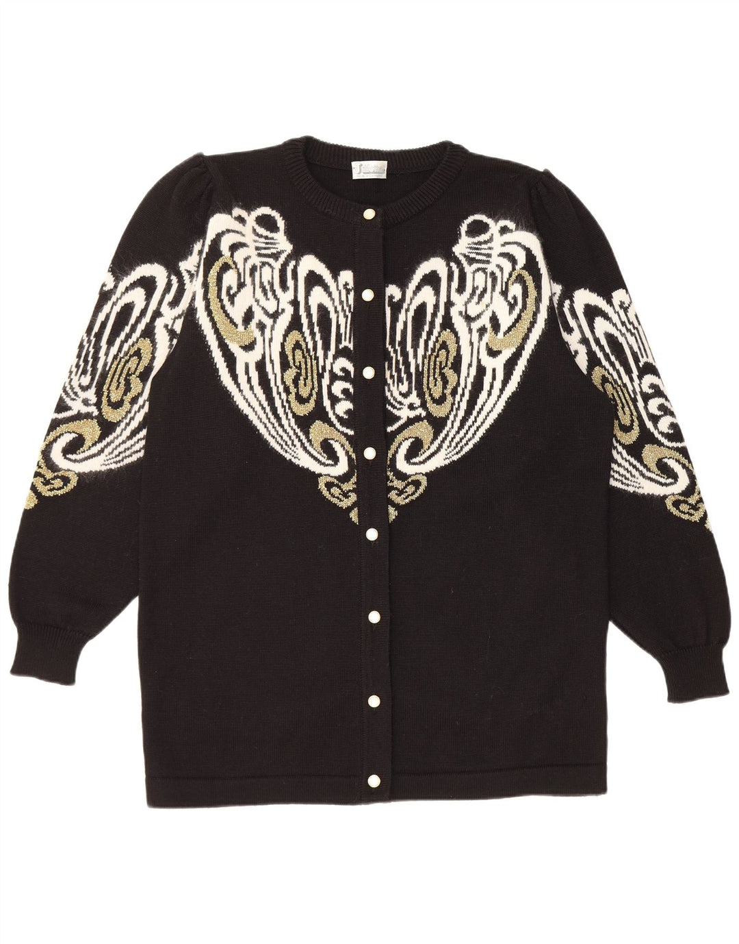 Vintage Damen Cardigan Pullover EU 38/40 Medium Schwarz Paisley Acryl