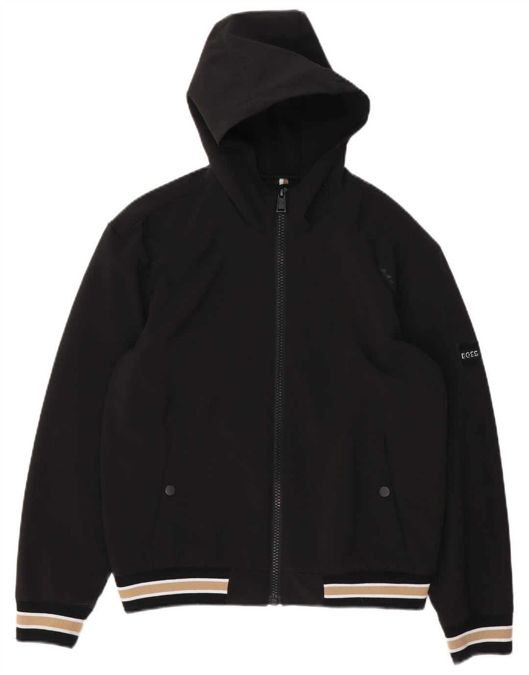 Hugo Boss Jungen-Bomberjacke mit Kapuze, 13–14 Jahre, Größe S, schwarz gestreift