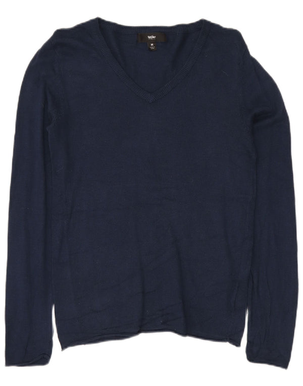 MOSSIMO Damen-Pullover mit V-Ausschnitt, UK 12, mittelmarineblaues Nylon