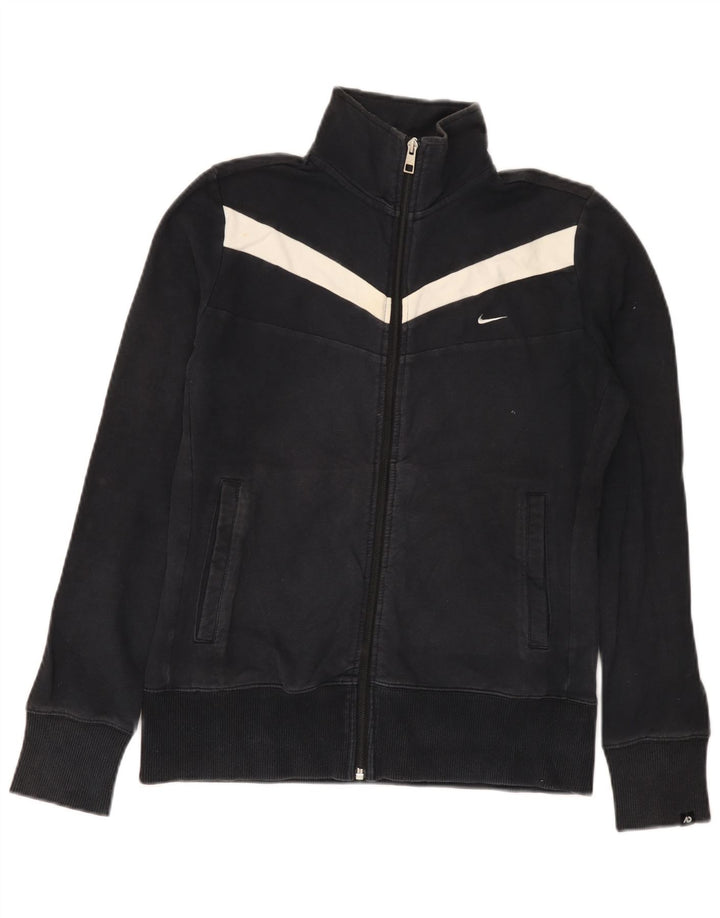 Nike Damen-Trainingsanzug-Oberteiljacke UK 14 Mittelschwarze Colourblock-Baumwolle