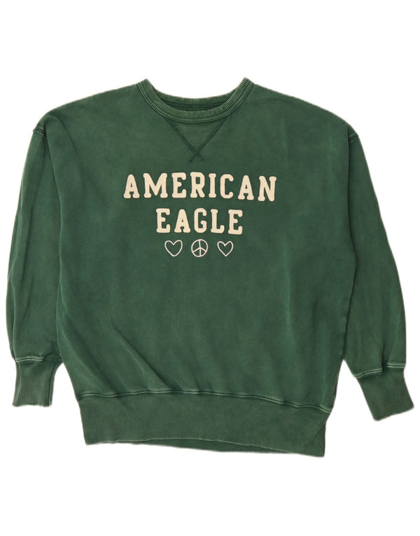 American Eagle Herren-Sweatshirt mit Grafik, lockere Passform, XS, grüne Baumwolle