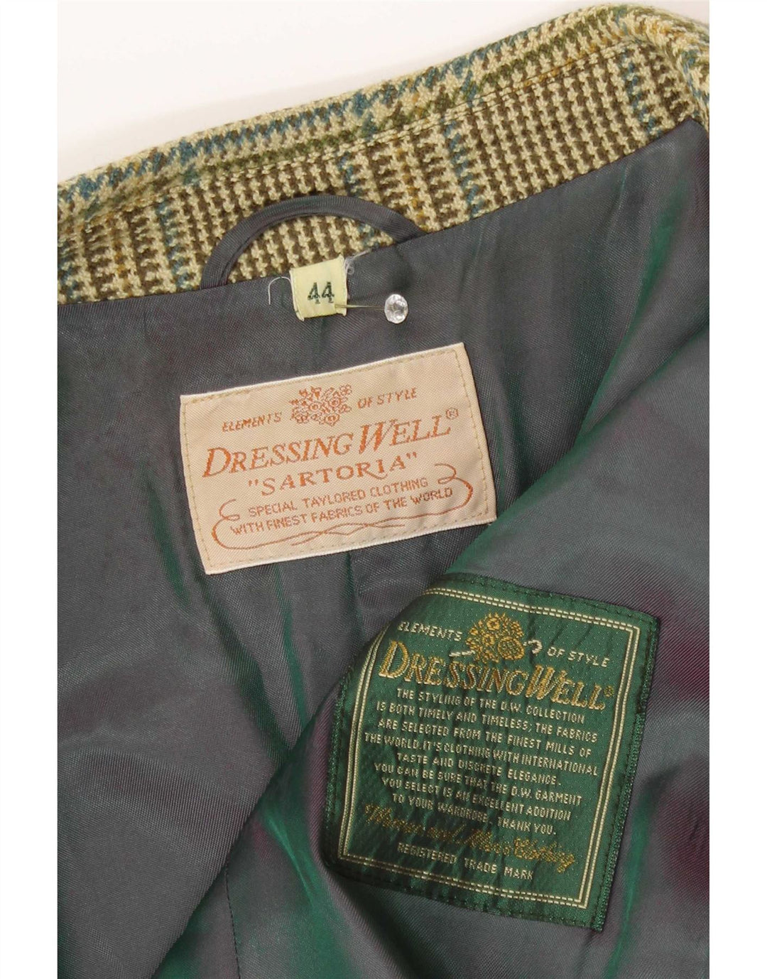 Vintage Damen 2-Knopf-Blazerjacke IT 44 Mittelgrüner Hahnentritt