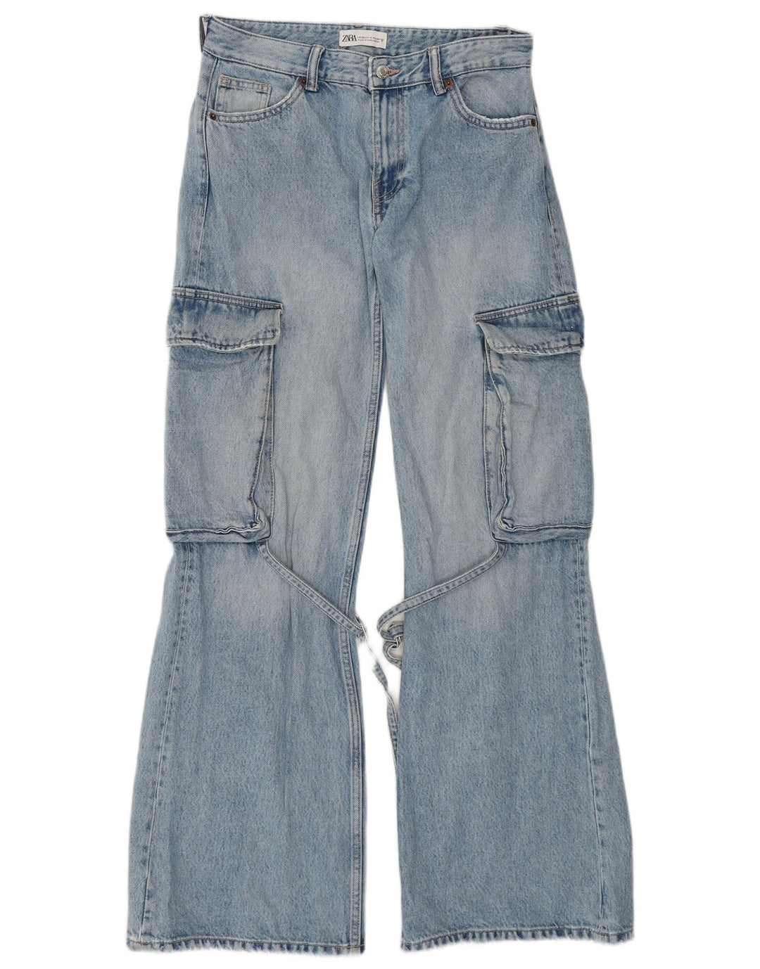 ZARA Damen Cargo Flared Jeans EU 36 XS W26 L32 Blaue Baumwolle