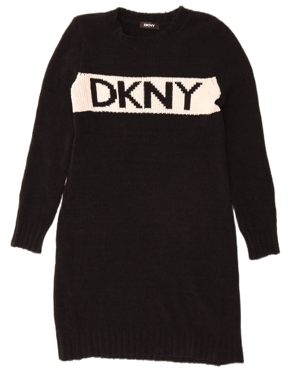 Dkny Womens Graphic Langarm-Pulloverkleid UK 16 Large Schwarz Colourblock
