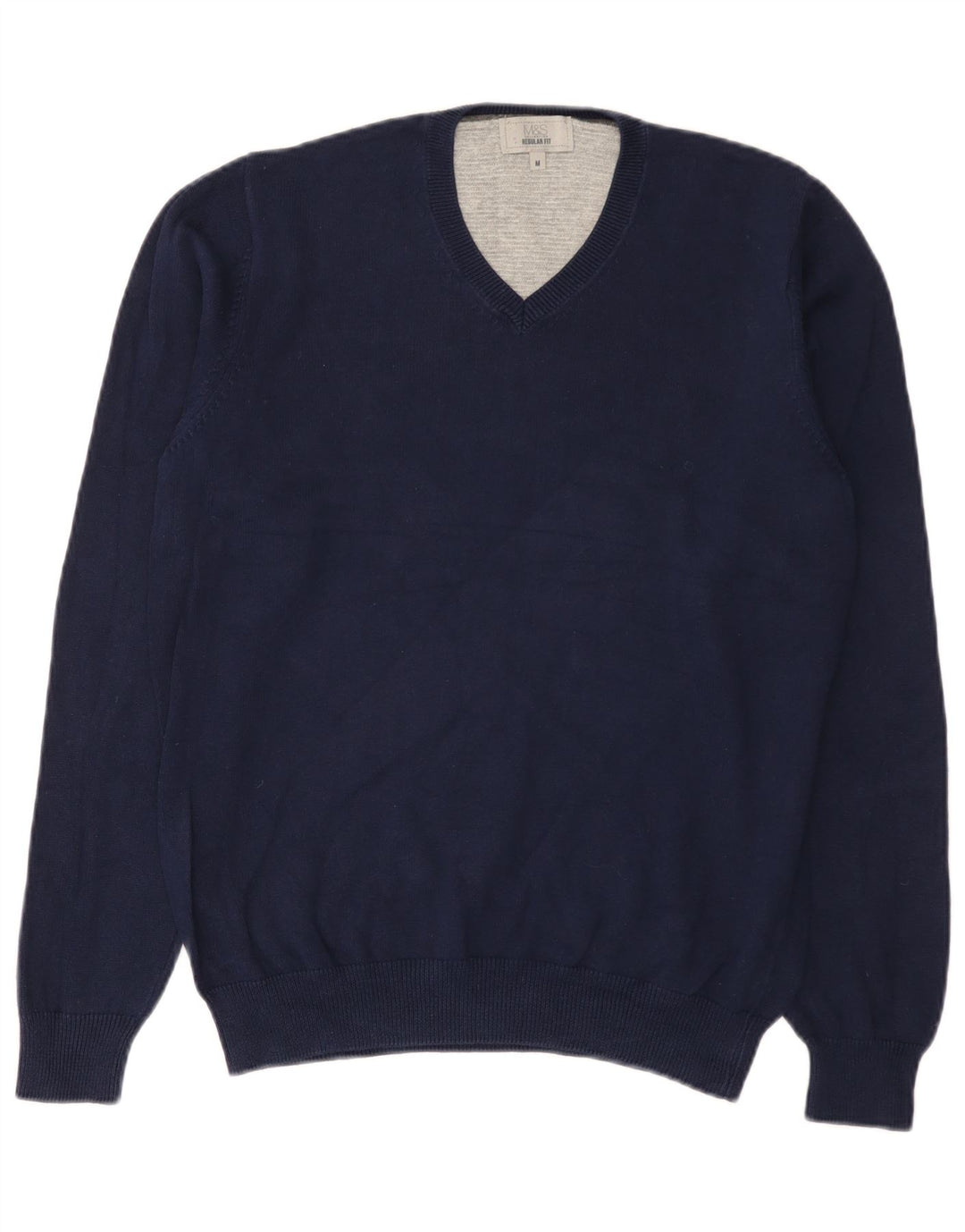 Marks & Spencer Herren-Pullover mit normaler Passform und V-Ausschnitt in mittlerem Marineblau